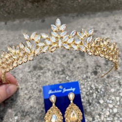 Alejandro Gold Gelin Kına Tacı Özel Gün Aksesuar Kadın Taç Ve Damla Mekik Küpe Takımı-ALEJANDRO-29 Alejandro Gold Gelin Kına Tacı Özel Gün Aksesuar Kadın Taç Ve Damla Mekik Küpe Takımı-ALEJANDRO-29