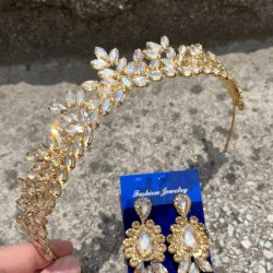 Alejandro Gold Gelin Kına Tacı Özel Gün Aksesuar Kadın Taç Ve Üç Mekik Küpe Takımı-ALEJANDRO-32 Alejandro Gold Gelin Kına Tacı Özel Gün Aksesuar Kadın Taç Ve Üç Mekik Küpe Takımı-ALEJANDRO-32