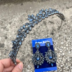 Alejandro Lacivert Gelin Kına Tacı Özel Gün Aksesuar Kadın Taç Ve Geniş Mekik Küpe Takımı-ALEJANDRO-38 Alejandro Lacivert Gelin Kına Tacı Özel Gün Aksesuar Kadın Taç Ve Geniş Mekik Küpe Takımı-ALEJANDRO-38