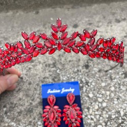 Alejandro Kırmızı Gelin Kına Tacı Özel Gün Aksesuar Kadın Taç Ve İnce Mekik Küpe Takımı-ALEJANDRO-41 Alejandro Kırmızı Gelin Kına Tacı Özel Gün Aksesuar Kadın Taç Ve İnce Mekik Küpe Takımı-ALEJANDRO-41
