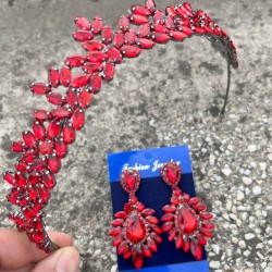 Alejandro Kırmızı Gelin Kına Tacı Özel Gün Aksesuar Kadın Taç Ve Geniş Mekik Küpe Takımı-ALEJANDRO-43 Alejandro Kırmızı Gelin Kına Tacı Özel Gün Aksesuar Kadın Taç Ve Geniş Mekik Küpe Takımı-ALEJANDRO-43