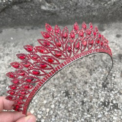 Alexa Kırmızı Gelin Kına Tacı Özel Gün Aksesuar Kadın Taç Saç Aksesuarı-ALEXA-1