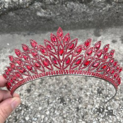 Alexa Kırmızı Gelin Kına Tacı Özel Gün Aksesuar Kadın Taç Saç Aksesuarı-ALEXA-1