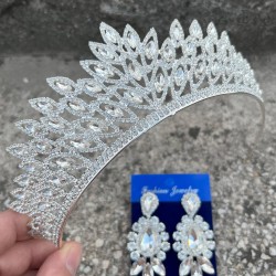 Alexa Gümüş Gelin Kına Tacı Özel Gün Aksesuar Kadın Taç Ve Üç Mekik Küpe Takımı-ALEXA-16 Alexa Gümüş Gelin Kına Tacı Özel Gün Aksesuar Kadın Taç Ve Üç Mekik Küpe Takımı-ALEXA-16