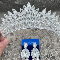 Alexa Gümüş Gelin Kına Tacı Özel Gün Aksesuar Kadın Taç Ve Üç Mekik Küpe Takımı-ALEXA-16 Alexa Gümüş Gelin Kına Tacı Özel Gün Aksesuar Kadın Taç Ve Üç Mekik Küpe Takımı-ALEXA-16