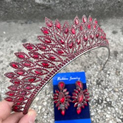 Alexa Bordo Gelin Kına Tacı Özel Gün Aksesuar Kadın Taç Ve İnce Mekik Küpe Takımı-ALEXA-19 Alexa Bordo Gelin Kına Tacı Özel Gün Aksesuar Kadın Taç Ve İnce Mekik Küpe Takımı-ALEXA-19
