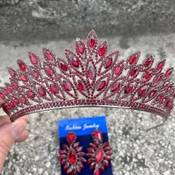 Alexa Bordo Gelin Kına Tacı Özel Gün Aksesuar Kadın Taç Ve İnce Mekik Küpe Takımı-ALEXA-19 Alexa Bordo Gelin Kına Tacı Özel Gün Aksesuar Kadın Taç Ve İnce Mekik Küpe Takımı-ALEXA-19