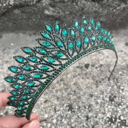 Alexa Yeşil Gelin Kına Tacı Özel Gün Aksesuar Kadın Taç Saç Aksesuarı-ALEXA-2