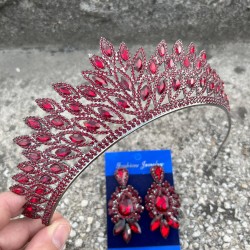 Alexa Bordo Gelin Kına Tacı Özel Gün Aksesuar Kadın Taç Ve Üç Mekik Küpe Takımı-ALEXA-20 Alexa Bordo Gelin Kına Tacı Özel Gün Aksesuar Kadın Taç Ve Üç Mekik Küpe Takımı-ALEXA-20