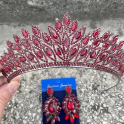 Alexa Bordo Gelin Kına Tacı Özel Gün Aksesuar Kadın Taç Ve Üç Mekik Küpe Takımı-ALEXA-20 Alexa Bordo Gelin Kına Tacı Özel Gün Aksesuar Kadın Taç Ve Üç Mekik Küpe Takımı-ALEXA-20