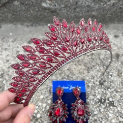 Alexa Bordo Gelin Kına Tacı Özel Gün Aksesuar Kadın Taç Ve Geniş Mekik Küpe Takımı-ALEXA-21 Alexa Bordo Gelin Kına Tacı Özel Gün Aksesuar Kadın Taç Ve Geniş Mekik Küpe Takımı-ALEXA-21