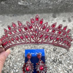 Alexa Bordo Gelin Kına Tacı Özel Gün Aksesuar Kadın Taç Ve Geniş Mekik Küpe Takımı-ALEXA-21 Alexa Bordo Gelin Kına Tacı Özel Gün Aksesuar Kadın Taç Ve Geniş Mekik Küpe Takımı-ALEXA-21