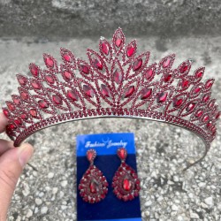 Alexa Bordo Gelin Kına Tacı Özel Gün Aksesuar Kadın Taç Ve Damla Mekik Küpe Takımı-ALEXA-22 Alexa Bordo Gelin Kına Tacı Özel Gün Aksesuar Kadın Taç Ve Damla Mekik Küpe Takımı-ALEXA-22