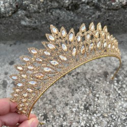 Alexa Gold Gelin Kına Tacı Özel Gün Aksesuar Kadın Taç Saç Aksesuarı-ALEXA-5