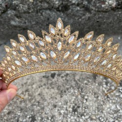 Alexa Gold Gelin Kına Tacı Özel Gün Aksesuar Kadın Taç Saç Aksesuarı-ALEXA-5