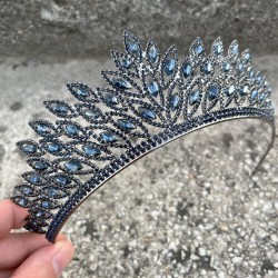 Alexa Lacivert Gelin Kına Tacı Özel Gün Aksesuar Kadın Taç Saç Aksesuarı-ALEXA-6