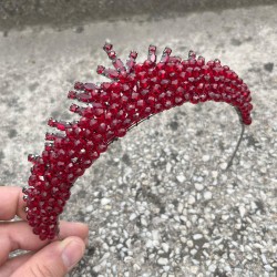 Alyce Bordo Gelin Kına Tacı Özel Gün Aksesuar Kadın Taç Saç Aksesuarı-ALYCE-1