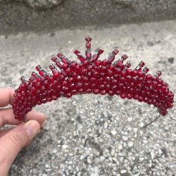 Alyce Bordo Gelin Kına Tacı Özel Gün Aksesuar Kadın Taç Saç Aksesuarı-ALYCE-1