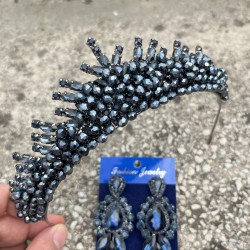 Alyce Lacivert Gelin Kına Tacı Özel Gün Aksesuar Kadın Taç Ve Üç Mekik Küpe Takımı-ALYCE-14 Alyce Lacivert Gelin Kına Tacı Özel Gün Aksesuar Kadın Taç Ve Üç Mekik Küpe Takımı-ALYCE-14