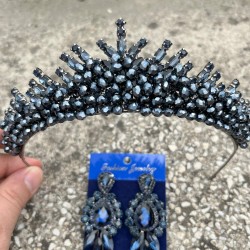 Alyce Lacivert Gelin Kına Tacı Özel Gün Aksesuar Kadın Taç Ve Üç Mekik Küpe Takımı-ALYCE-14 Alyce Lacivert Gelin Kına Tacı Özel Gün Aksesuar Kadın Taç Ve Üç Mekik Küpe Takımı-ALYCE-14