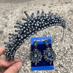 Alyce Lacivert Gelin Kına Tacı Özel Gün Aksesuar Kadın Taç Ve Geniş Mekik Küpe Takımı-ALYCE-15 Alyce Lacivert Gelin Kına Tacı Özel Gün Aksesuar Kadın Taç Ve Geniş Mekik Küpe Takımı-ALYCE-15