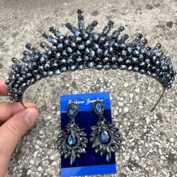 Alyce Lacivert Gelin Kına Tacı Özel Gün Aksesuar Kadın Taç Ve Geniş Mekik Küpe Takımı-ALYCE-15 Alyce Lacivert Gelin Kına Tacı Özel Gün Aksesuar Kadın Taç Ve Geniş Mekik Küpe Takımı-ALYCE-15