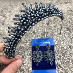 Alyce Lacivert Gelin Kına Tacı Özel Gün Aksesuar Kadın Taç Ve İnce Mekik Küpe Takımı-ALYCE-16 Alyce Lacivert Gelin Kına Tacı Özel Gün Aksesuar Kadın Taç Ve İnce Mekik Küpe Takımı-ALYCE-16