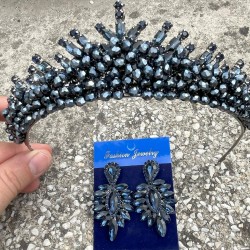 Alyce Lacivert Gelin Kına Tacı Özel Gün Aksesuar Kadın Taç Ve İnce Mekik Küpe Takımı-ALYCE-16 Alyce Lacivert Gelin Kına Tacı Özel Gün Aksesuar Kadın Taç Ve İnce Mekik Küpe Takımı-ALYCE-16