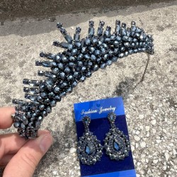 Alyce Lacivert Gelin Kına Tacı Özel Gün Aksesuar Kadın Taç Ve Damla Mekik Küpe Takımı-ALYCE-17 Alyce Lacivert Gelin Kına Tacı Özel Gün Aksesuar Kadın Taç Ve Damla Mekik Küpe Takımı-ALYCE-17