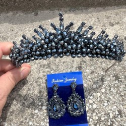 Alyce Lacivert Gelin Kına Tacı Özel Gün Aksesuar Kadın Taç Ve Damla Mekik Küpe Takımı-ALYCE-17 Alyce Lacivert Gelin Kına Tacı Özel Gün Aksesuar Kadın Taç Ve Damla Mekik Küpe Takımı-ALYCE-17