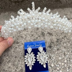 Alyce Krem İncili Gelin Kına Tacı Özel Gün Aksesuar Kadın Taç Ve İnce Mekik Küpe Takımı-ALYCE-19 Alyce Krem İncili Gelin Kına Tacı Özel Gün Aksesuar Kadın Taç Ve İnce Mekik Küpe Takımı-ALYCE-19