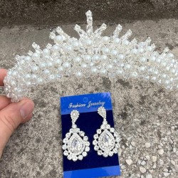 Alyce Krem İncili Gelin Kına Tacı Özel Gün Aksesuar Kadın Taç Ve Damla Mekik Küpe Takımı-ALYCE-20 Alyce Krem İncili Gelin Kına Tacı Özel Gün Aksesuar Kadın Taç Ve Damla Mekik Küpe Takımı-ALYCE-20