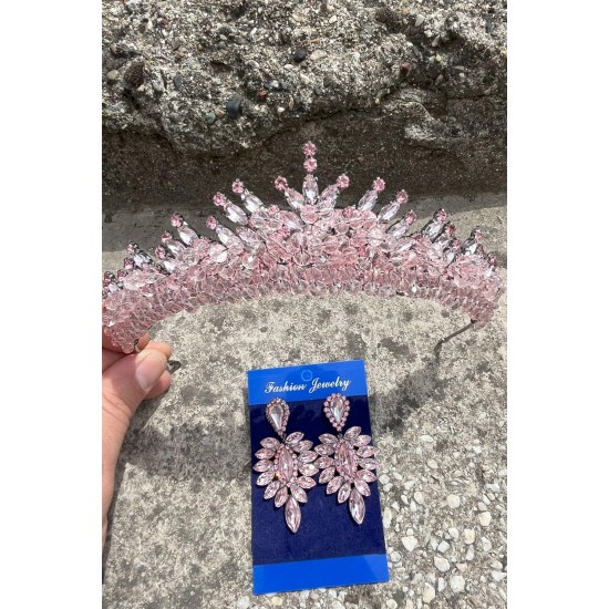 Alyce Pembe Gelin Kına Tacı Özel Gün Aksesuar Kadın Taç Ve İnce Mekik Küpe Takımı-ALYCE-23 Alyce Pembe Gelin Kına Tacı Özel Gün Aksesuar Kadın Taç Ve İnce Mekik Küpe Takımı-ALYCE-23