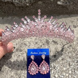 Alyce Pembe Gelin Kına Tacı Özel Gün Aksesuar Kadın Taç Ve Damla Mekik Küpe Takımı-ALYCE-24 Alyce Pembe Gelin Kına Tacı Özel Gün Aksesuar Kadın Taç Ve Damla Mekik Küpe Takımı-ALYCE-24