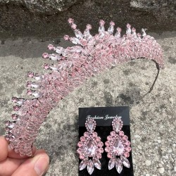 Alyce Pembe Gelin Kına Tacı Özel Gün Aksesuar Kadın Taç Ve Üç Mekik Küpe Takımı-ALYCE-25 Alyce Pembe Gelin Kına Tacı Özel Gün Aksesuar Kadın Taç Ve Üç Mekik Küpe Takımı-ALYCE-25