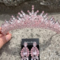 Alyce Pembe Gelin Kına Tacı Özel Gün Aksesuar Kadın Taç Ve Üç Mekik Küpe Takımı-ALYCE-25 Alyce Pembe Gelin Kına Tacı Özel Gün Aksesuar Kadın Taç Ve Üç Mekik Küpe Takımı-ALYCE-25