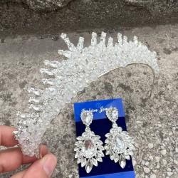 Alyce Gümüş Gelin Kına Tacı Özel Gün Aksesuar Kadın Taç Ve Geniş Mekik Küpe Takımı-ALYCE-26 Alyce Gümüş Gelin Kına Tacı Özel Gün Aksesuar Kadın Taç Ve Geniş Mekik Küpe Takımı-ALYCE-26