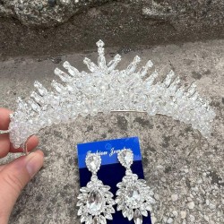 Alyce Gümüş Gelin Kına Tacı Özel Gün Aksesuar Kadın Taç Ve Geniş Mekik Küpe Takımı-ALYCE-26 Alyce Gümüş Gelin Kına Tacı Özel Gün Aksesuar Kadın Taç Ve Geniş Mekik Küpe Takımı-ALYCE-26