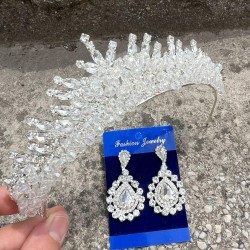 Alyce Gümüş Gelin Kına Tacı Özel Gün Aksesuar Kadın Taç Ve Damla Mekik Küpe Takımı-ALYCE-27 Alyce Gümüş Gelin Kına Tacı Özel Gün Aksesuar Kadın Taç Ve Damla Mekik Küpe Takımı-ALYCE-27