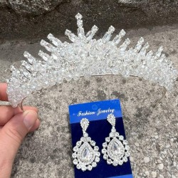 Alyce Gümüş Gelin Kına Tacı Özel Gün Aksesuar Kadın Taç Ve Damla Mekik Küpe Takımı-ALYCE-27 Alyce Gümüş Gelin Kına Tacı Özel Gün Aksesuar Kadın Taç Ve Damla Mekik Küpe Takımı-ALYCE-27