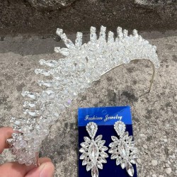 Alyce Gümüş Gelin Kına Tacı Özel Gün Aksesuar Kadın Taç Ve İnce Mekik Küpe Takımı-ALYCE-28 Alyce Gümüş Gelin Kına Tacı Özel Gün Aksesuar Kadın Taç Ve İnce Mekik Küpe Takımı-ALYCE-28