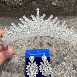Alyce Gümüş Gelin Kına Tacı Özel Gün Aksesuar Kadın Taç Ve İnce Mekik Küpe Takımı-ALYCE-28 Alyce Gümüş Gelin Kına Tacı Özel Gün Aksesuar Kadın Taç Ve İnce Mekik Küpe Takımı-ALYCE-28