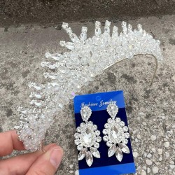 Alyce Gümüş Gelin Kına Tacı Özel Gün Aksesuar Kadın Taç Ve Üç Mekik Küpe Takımı-ALYCE-29 Alyce Gümüş Gelin Kına Tacı Özel Gün Aksesuar Kadın Taç Ve Üç Mekik Küpe Takımı-ALYCE-29