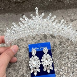 Alyce Gümüş Gelin Kına Tacı Özel Gün Aksesuar Kadın Taç Ve Üç Mekik Küpe Takımı-ALYCE-29 Alyce Gümüş Gelin Kına Tacı Özel Gün Aksesuar Kadın Taç Ve Üç Mekik Küpe Takımı-ALYCE-29