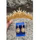 Alyce Gold Gelin Kına Tacı Özel Gün Aksesuar Kadın Taç Ve Damla Mekik Küpe Takımı-ALYCE-30 Alyce Gold Gelin Kına Tacı Özel Gün Aksesuar Kadın Taç Ve Damla Mekik Küpe Takımı-ALYCE-30