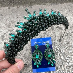 Alyce Yeşil Gelin Kına Tacı Özel Gün Aksesuar Kadın Taç Ve Üç Mekik Küpe Takımı-ALYCE-34 Alyce Yeşil Gelin Kına Tacı Özel Gün Aksesuar Kadın Taç Ve Üç Mekik Küpe Takımı-ALYCE-34