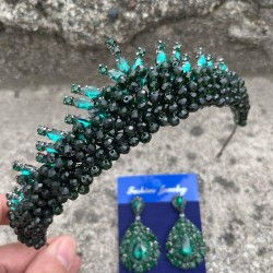 Alyce Yeşil Gelin Kına Tacı Özel Gün Aksesuar Kadın Taç Ve Damla Mekik Küpe Takımı-ALYCE-35 Alyce Yeşil Gelin Kına Tacı Özel Gün Aksesuar Kadın Taç Ve Damla Mekik Küpe Takımı-ALYCE-35