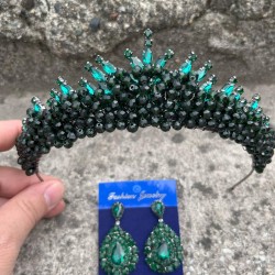 Alyce Yeşil Gelin Kına Tacı Özel Gün Aksesuar Kadın Taç Ve Damla Mekik Küpe Takımı-ALYCE-35 Alyce Yeşil Gelin Kına Tacı Özel Gün Aksesuar Kadın Taç Ve Damla Mekik Küpe Takımı-ALYCE-35