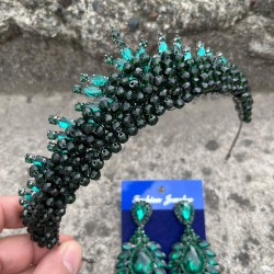 Alyce Yeşil Gelin Kına Tacı Özel Gün Aksesuar Kadın Taç Ve Geniş Mekik Küpe Takımı-ALYCE-36 Alyce Yeşil Gelin Kına Tacı Özel Gün Aksesuar Kadın Taç Ve Geniş Mekik Küpe Takımı-ALYCE-36