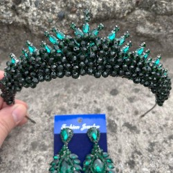 Alyce Yeşil Gelin Kına Tacı Özel Gün Aksesuar Kadın Taç Ve Geniş Mekik Küpe Takımı-ALYCE-36 Alyce Yeşil Gelin Kına Tacı Özel Gün Aksesuar Kadın Taç Ve Geniş Mekik Küpe Takımı-ALYCE-36